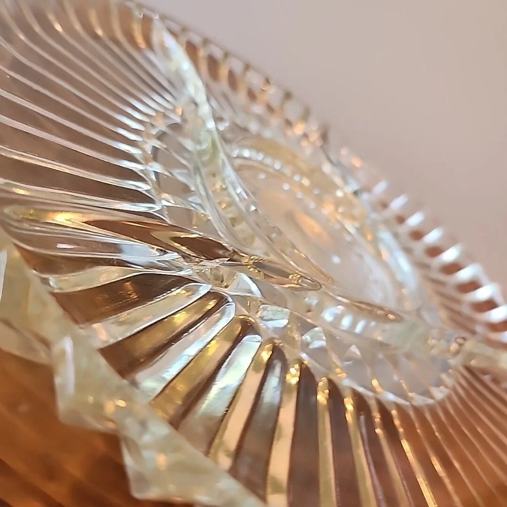 Vintage Kromex Lazy Susan Glass Tray with Inserts Relish Tray‎ Chrome Pedestal